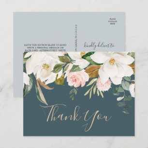 Elégante carte postale Magnolia Turquoise et Merci