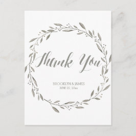 Elégante carte postale Merci de mariage Gris Wreat