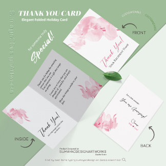 Élégante carte remerciements florale rouge pliée