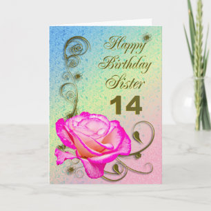 Elégante carte rose 14ème anniversaire pour Soeur