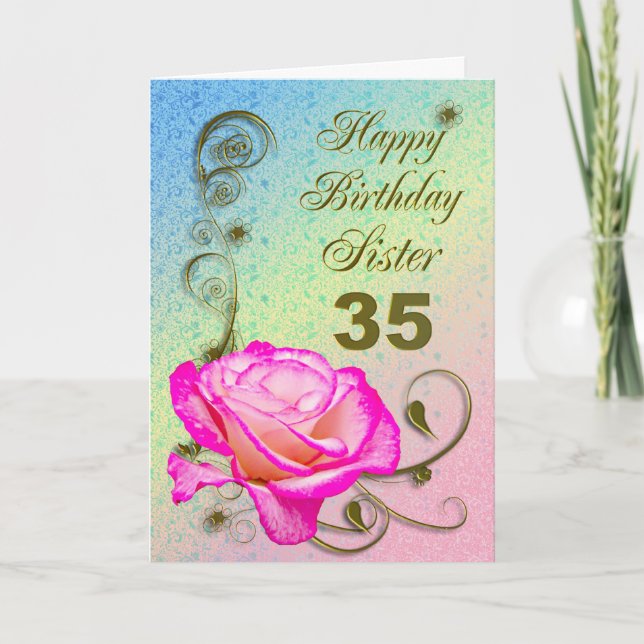 Elégante carte rose 35ème anniversaire pour Soeur (Devant)