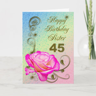 Elégante carte rose 45e anniversaire pour soeur