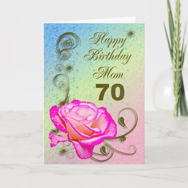 Elégante carte rose 70e anniversaire pour maman (Devant)