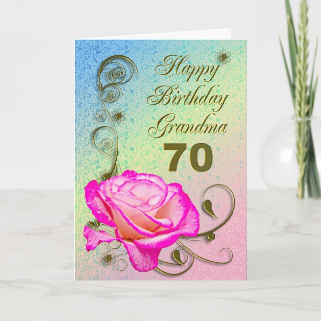 Elégante carte rose 70ème anniversaire pour grand- (Devant)
