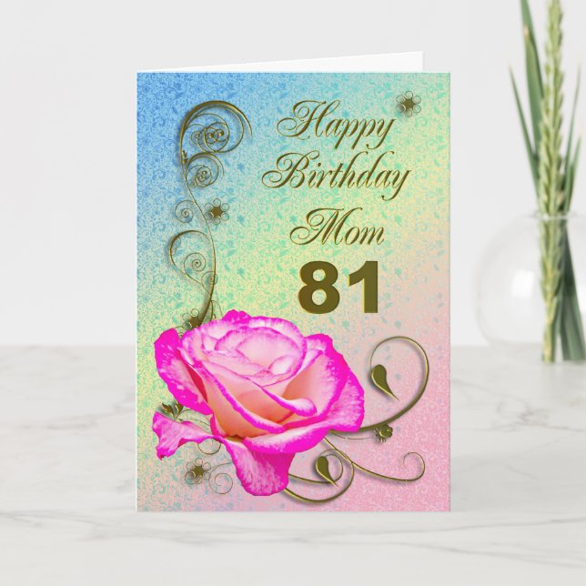 Elégante carte rose 81ème anniversaire pour maman (Devant)
