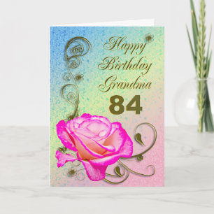 Elégante carte rose 84ème anniversaire pour grand-