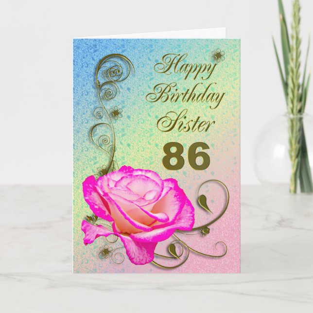 Elégante carte rose 86ème anniversaire pour soeur (Devant)