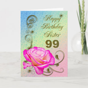 Elégante carte rose 99ème anniversaire pour Soeur