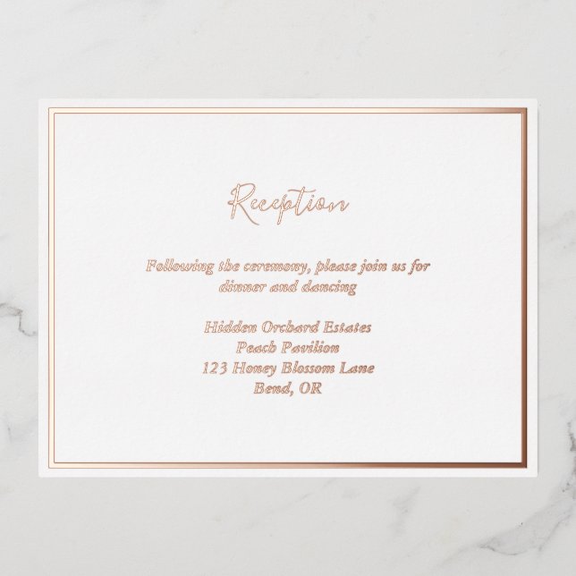 Élégante carte Rose moderne Gold Réception (Recto)