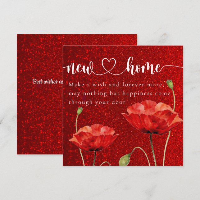 Elégante carte rouge Floral New Home (Devant / Derrière)