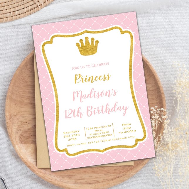 Elégante carte Royal Frame Party pour filles (Pink Fram Crown Princess Cards)
