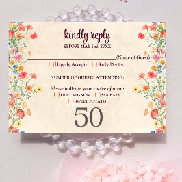 Elégante carte RSVP 50 anniversaire fleurie 50 fle