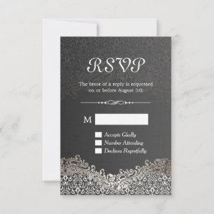 Elégante carte RSVP Black Argent Damask