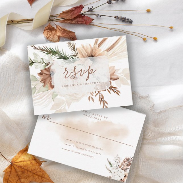 Elégante carte RSVP Boho Floral Pampas rustique (Créateur téléchargé)
