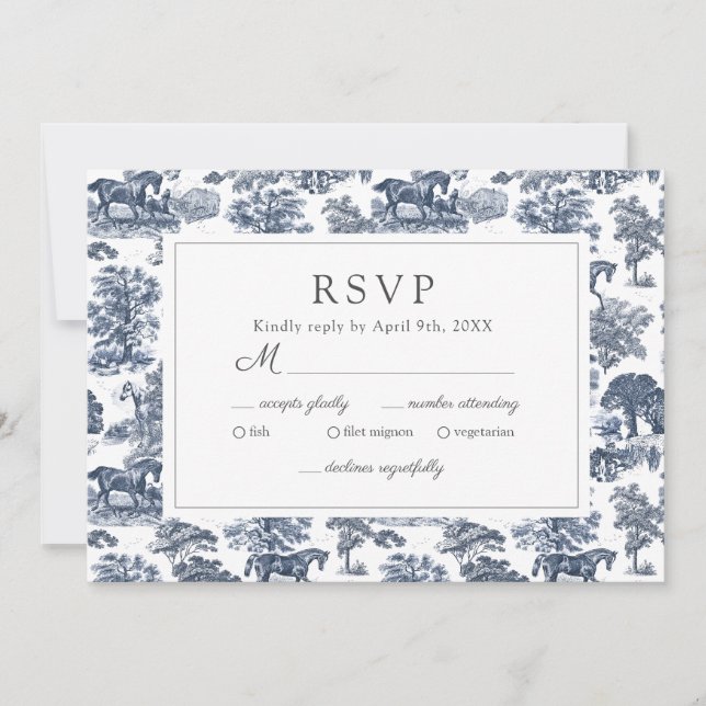 Elégante carte RSVP Cheval de Toile Bleue Chic Vin (Devant)