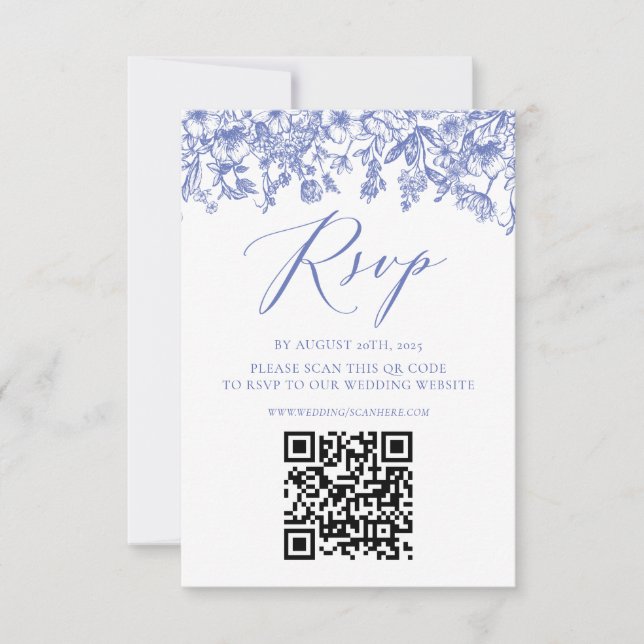 Elégante carte RSVP Chinoise Dusty Blue Floral (Devant)