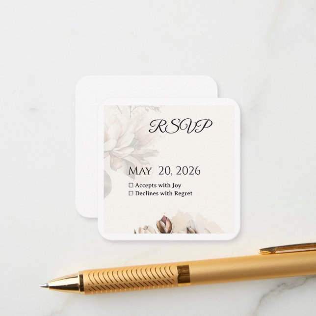 Élégante carte RSVP classique en marbre beige (Devant/Arrière en situation)