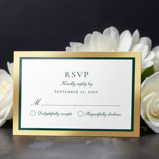 Élégante carte RSVP classique Faux Gold Emerald Gr (Créateur téléchargé)