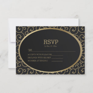 Élégante carte RSVP de mariage Black and Gold