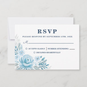 Elégante carte RSVP de mariage bleu floral Dusty