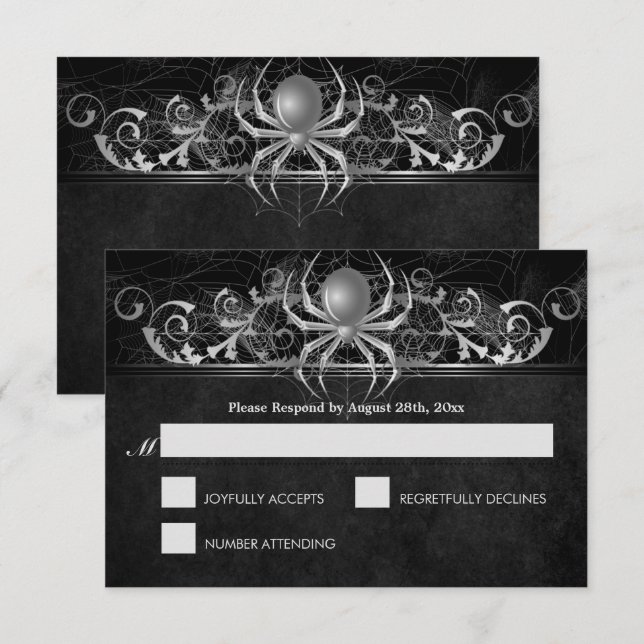 Elégante carte RSVP de mariage d'Halloween (Devant / Derrière)