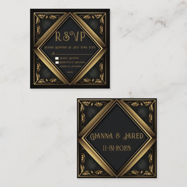 Elégante carte RSVP de mariage en velours noir (Devant / Derrière)