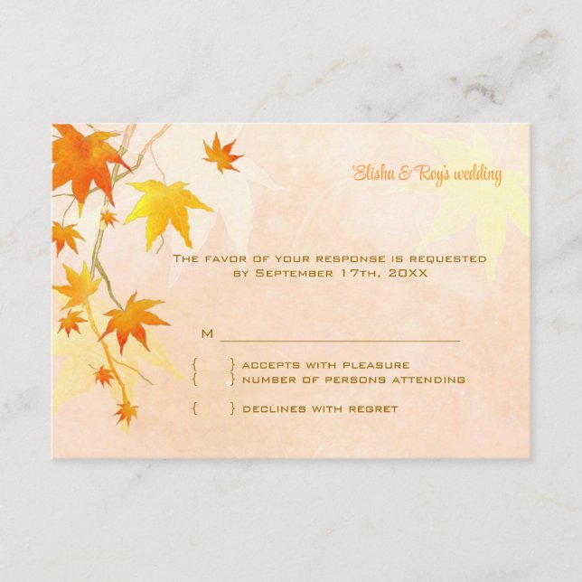 Élégante carte RSVP de mariage Feuille de l'érable (Devant)