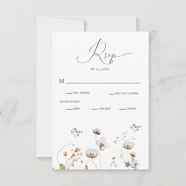 Élégante carte RSVP de mariage Fleur sauvage Calli (Devant)