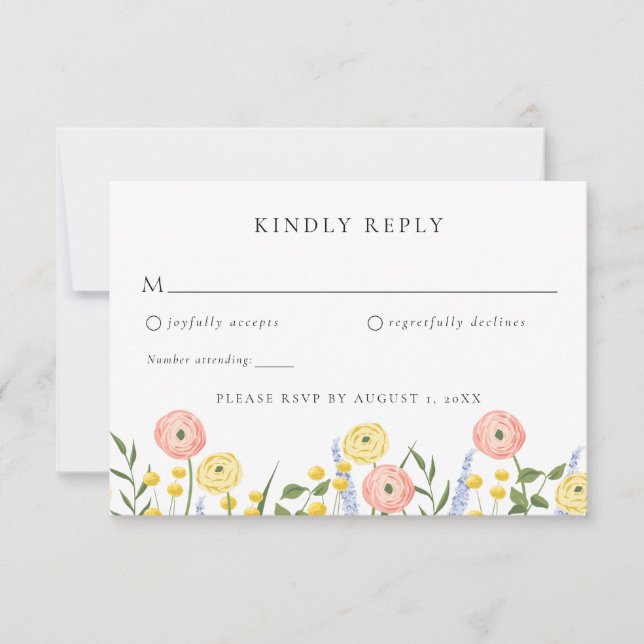 Elégante carte RSVP de mariage floral (Devant)