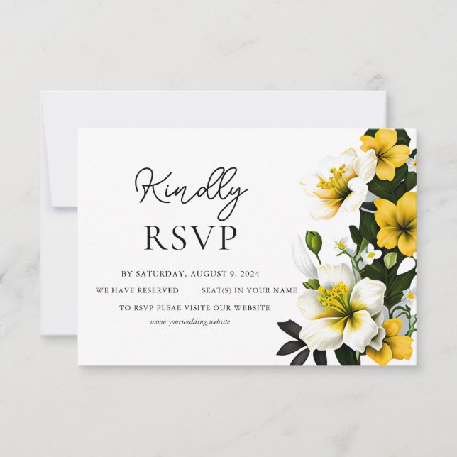 Elégante carte RSVP de mariage floral blanc et jau (Devant)