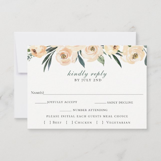 Elégante carte RSVP de mariage floral neutre (Devant)