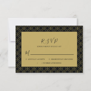 Elégante carte RSVP de mariage Formel Noir et Or