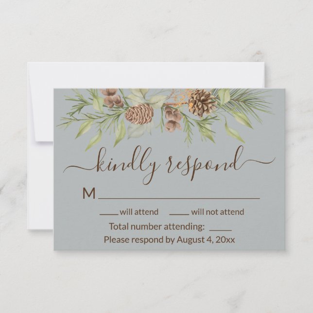 Elégante carte RSVP de mariage gris gris hiver (Devant)