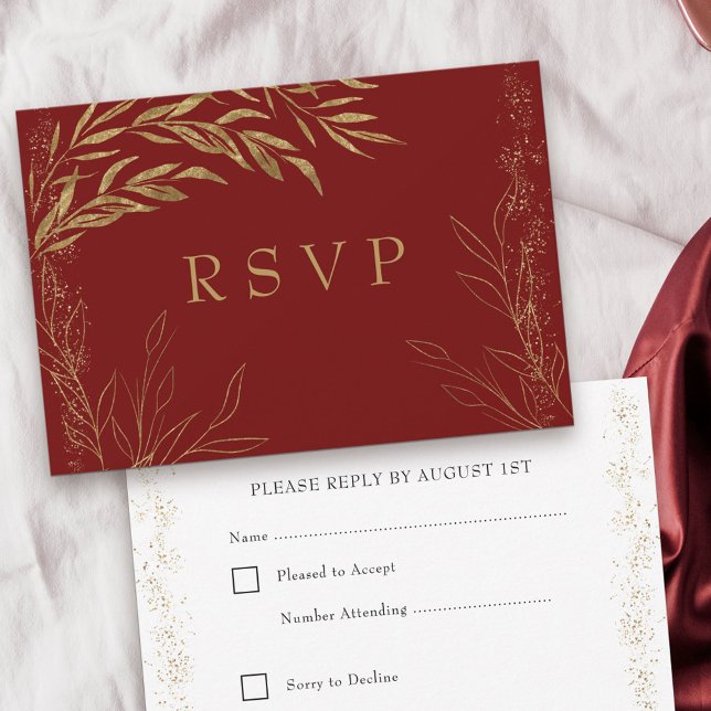 Elégante carte RSVP feuille rouge et or (Response card with editable rsvp date in red and gold, from my Gold Leaf Collection
)