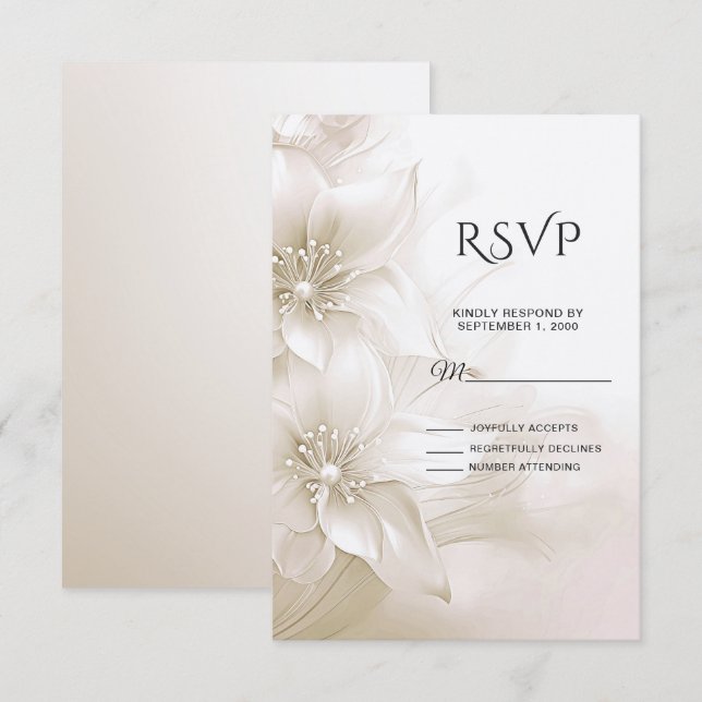 Elégante carte RSVP Fleurs blanches ivoire (Devant / Derrière)