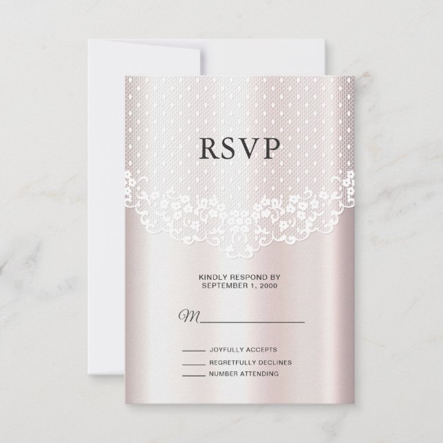 Elégante carte RSVP florale dentelle blanche (Devant)