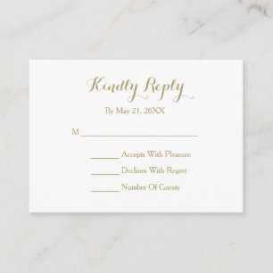 Elégante carte RSVP Gold White Script