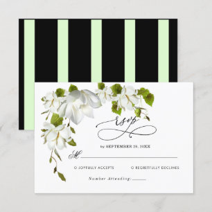 Elégante carte RSVP mariage blanc orchidée verte