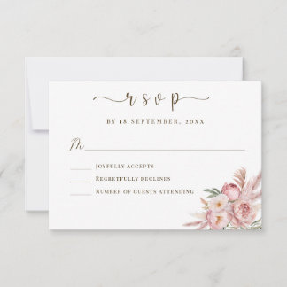 Elégante carte RSVP mariage couleur rose florale