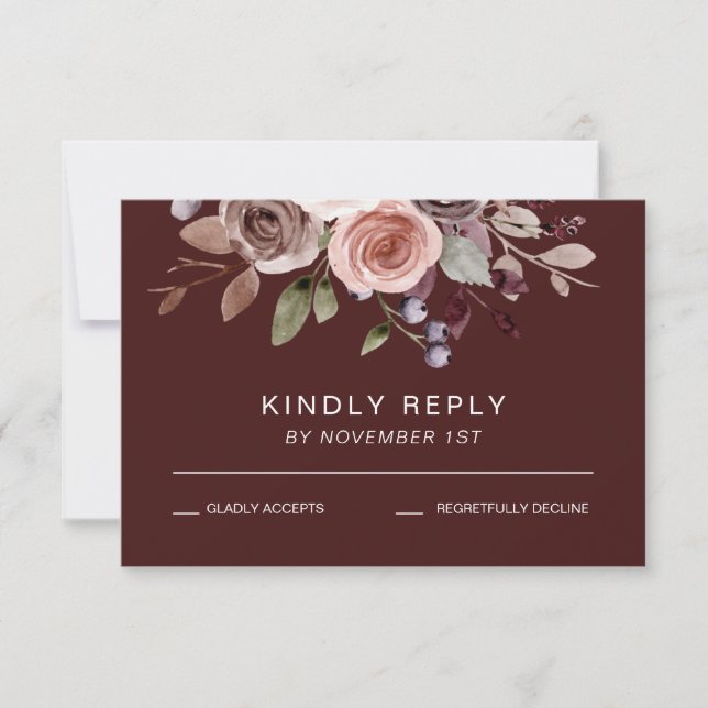 Elégante carte RSVP Mariage de automne floral bord (Devant)