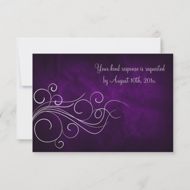 Élégante carte RSVP Mariage en argent violet (Devant)