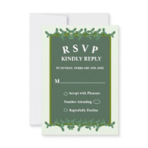 Elégante carte RSVP mariage Feuille vert