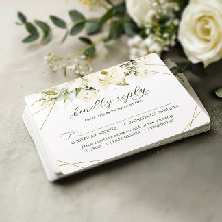 Elégante carte RSVP mariage Rose blanche
