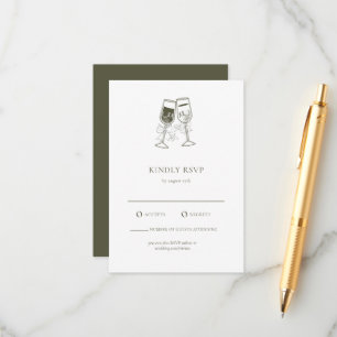 Elégante carte RSVP mariage vert en bois d'olive