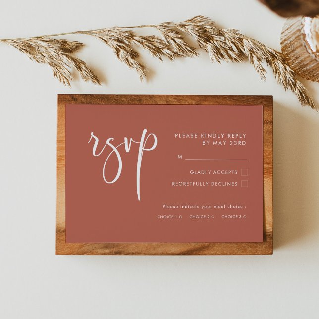 Elégante carte RSVP Red Clay avec choix de repas (Créateur téléchargé)