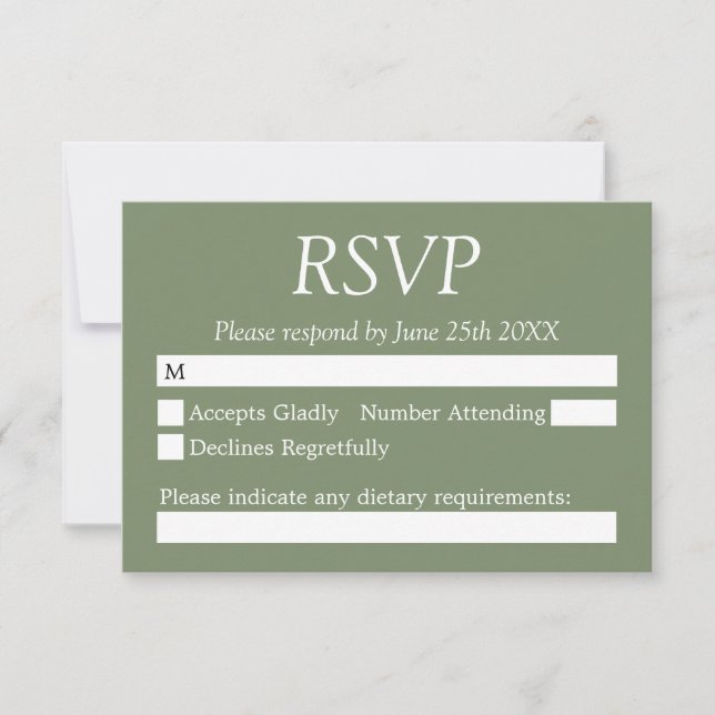 Elégante carte RSVP Sage Green Mariage élégant (Devant)