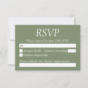 Elégante carte RSVP Sage Green Mariage élégant