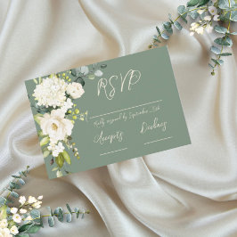 Elégante carte RSVP vert blanc floral