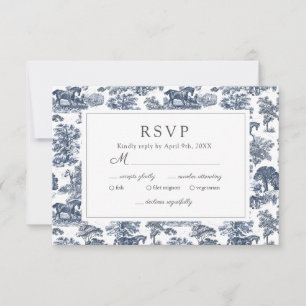 Elégante carte RSVP Vintage Chic Blue Toile Horse