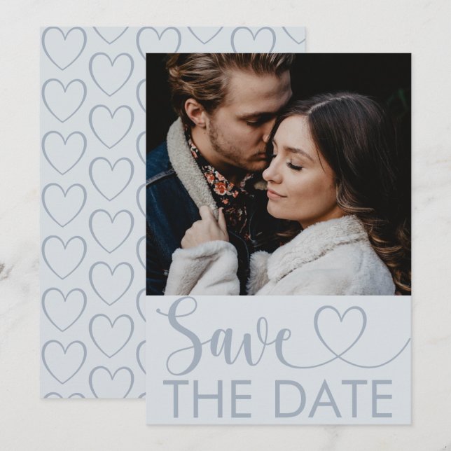 Élégante carte 'Save the Date' poussiéreuse bleue  (Devant / Derrière)